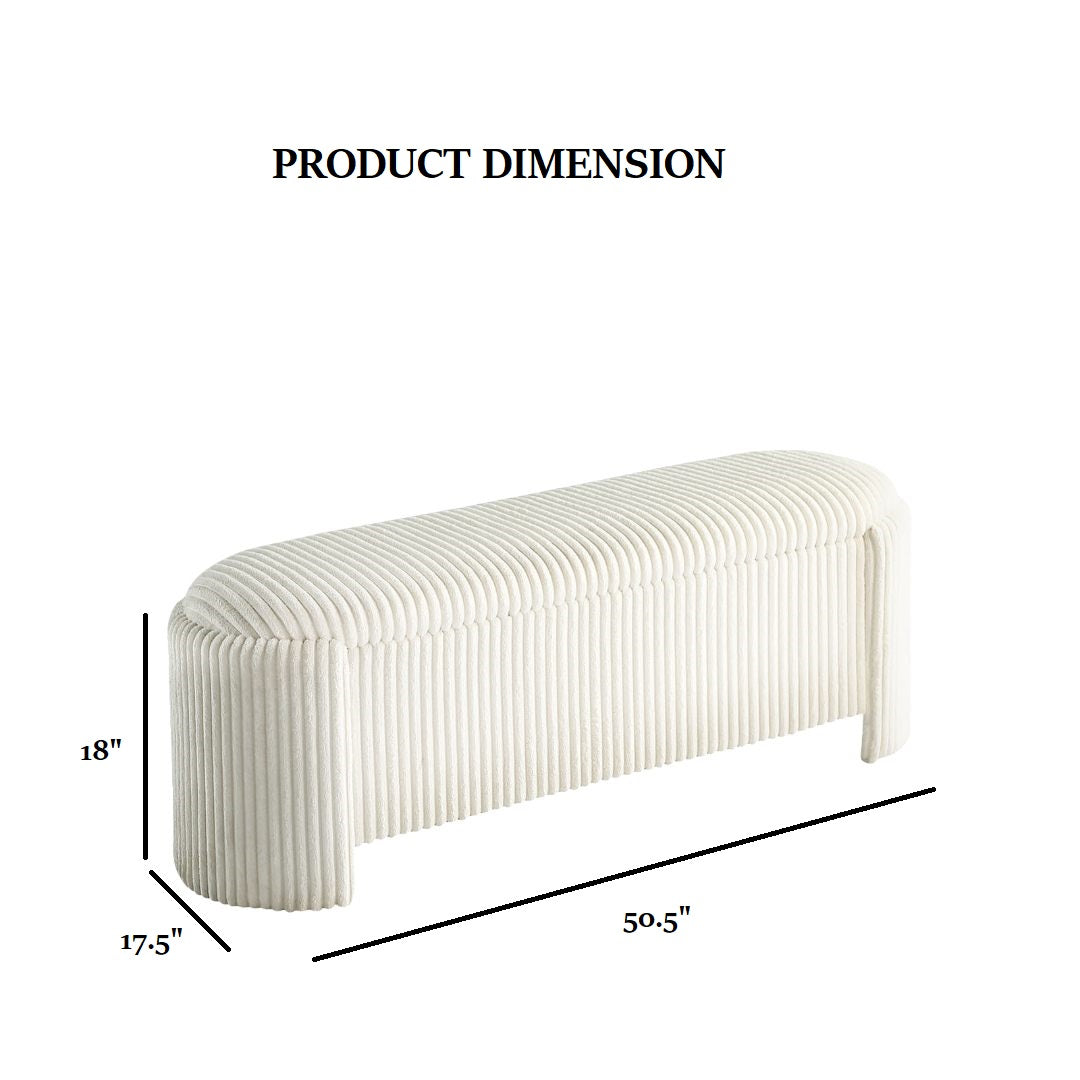 Contemporary Style Bench Built In Storage Compartment White Finish Primary Living Room