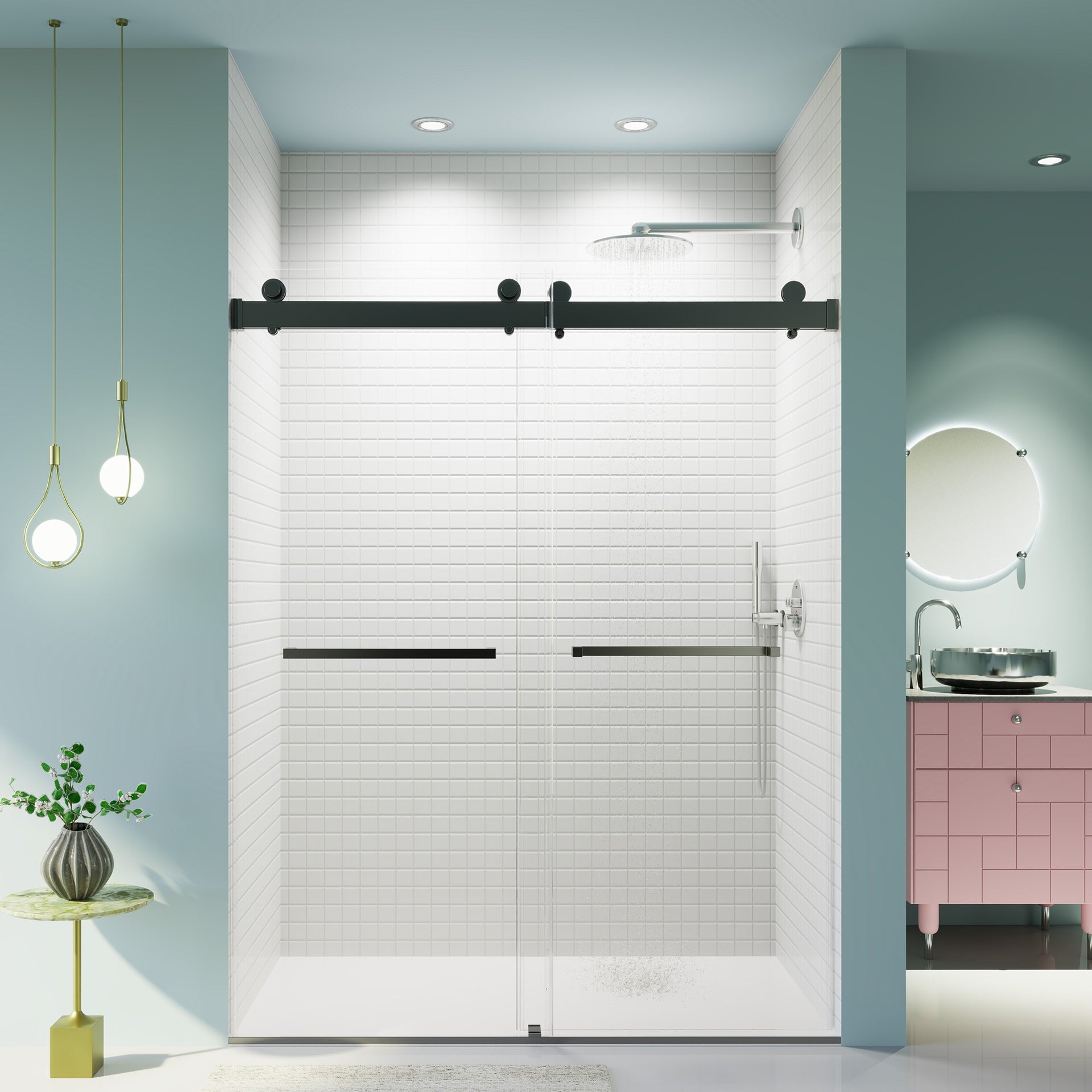 56-60 inches W *76 inches H  Frameless Double Sliding Soft-Close Shower Door in Matte Black,3/8 inches (10mm) Thick SGCC Tempered Glass  Door