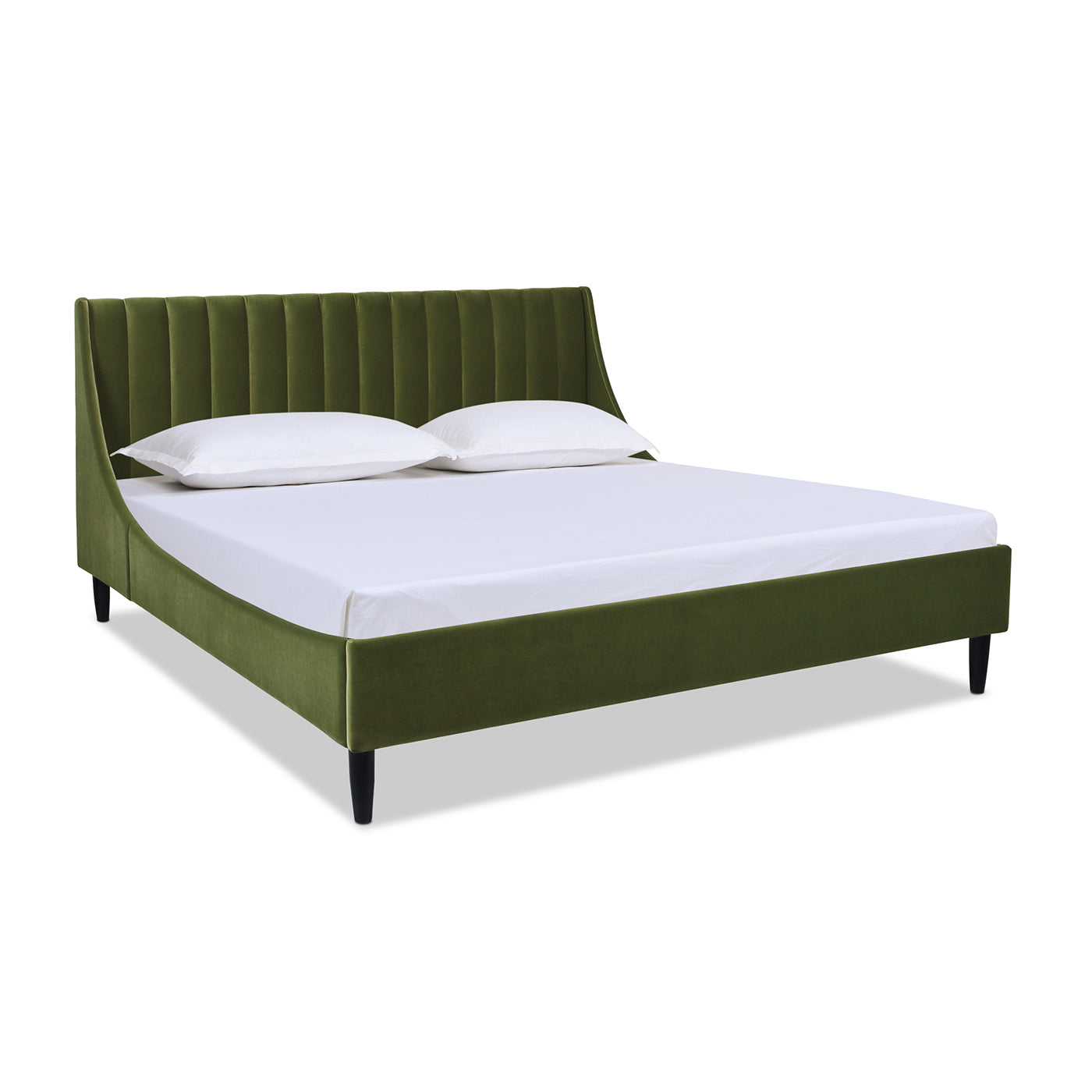Aspen Vertical Tufted Headboard Platform Bed Set, King, Olive Green Performance Velvet