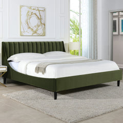 Aspen Vertical Tufted Headboard Platform Bed Set, King, Olive Green Performance Velvet