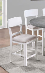 Classic 7pc Counter Height Dining Set Antique White Gray Table w Lazy Susan Built-in Leaf 6x High Chairs Kitchen Dining Room Storage Space Furniture