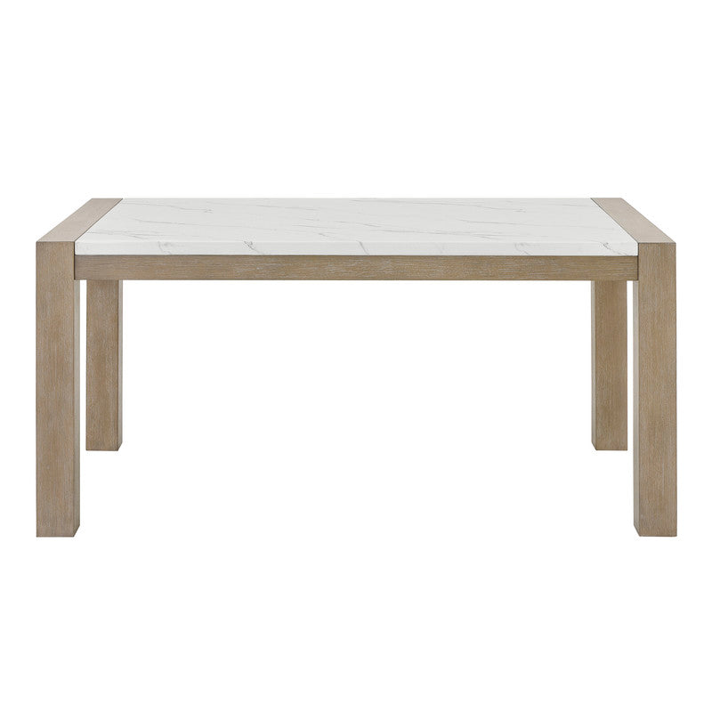 Louisa 7Pc 66" Rectangular White Faux Marble Top Dining Set in Light Oak Finish