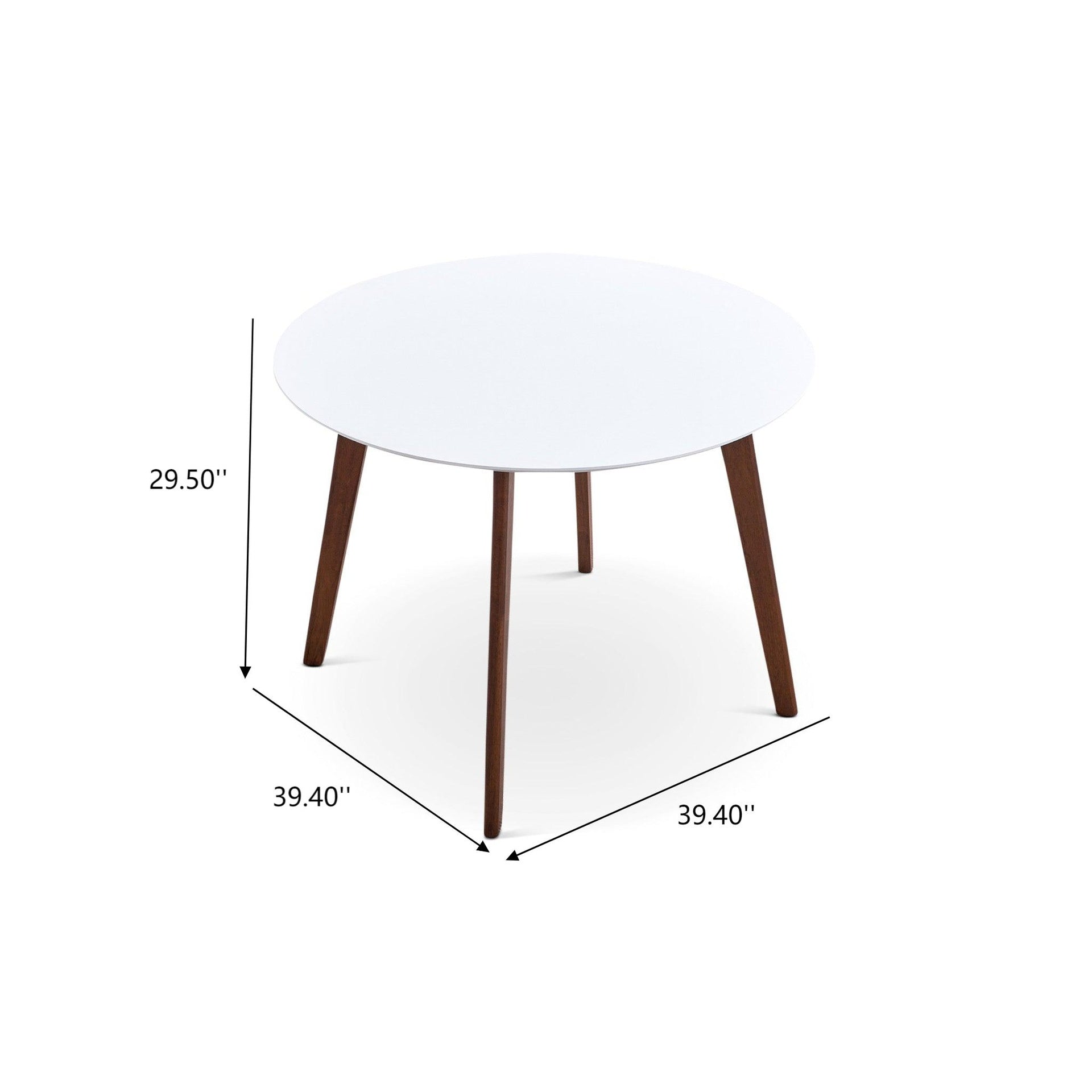 Minimalist Mid Century Modern White Top Dining Table with Solid Wood Legs and MDF Tabletop 39.4" for Kitchen, Dining Room, Dinette, Breakfast