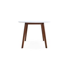 Minimalist Mid Century Modern White Top Dining Table with Solid Wood Legs and MDF Tabletop 39.4" for Kitchen, Dining Room, Dinette, Breakfast