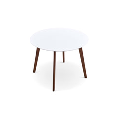 Minimalist Mid Century Modern White Top Dining Table with Solid Wood Legs and MDF Tabletop 39.4" for Kitchen, Dining Room, Dinette, Breakfast