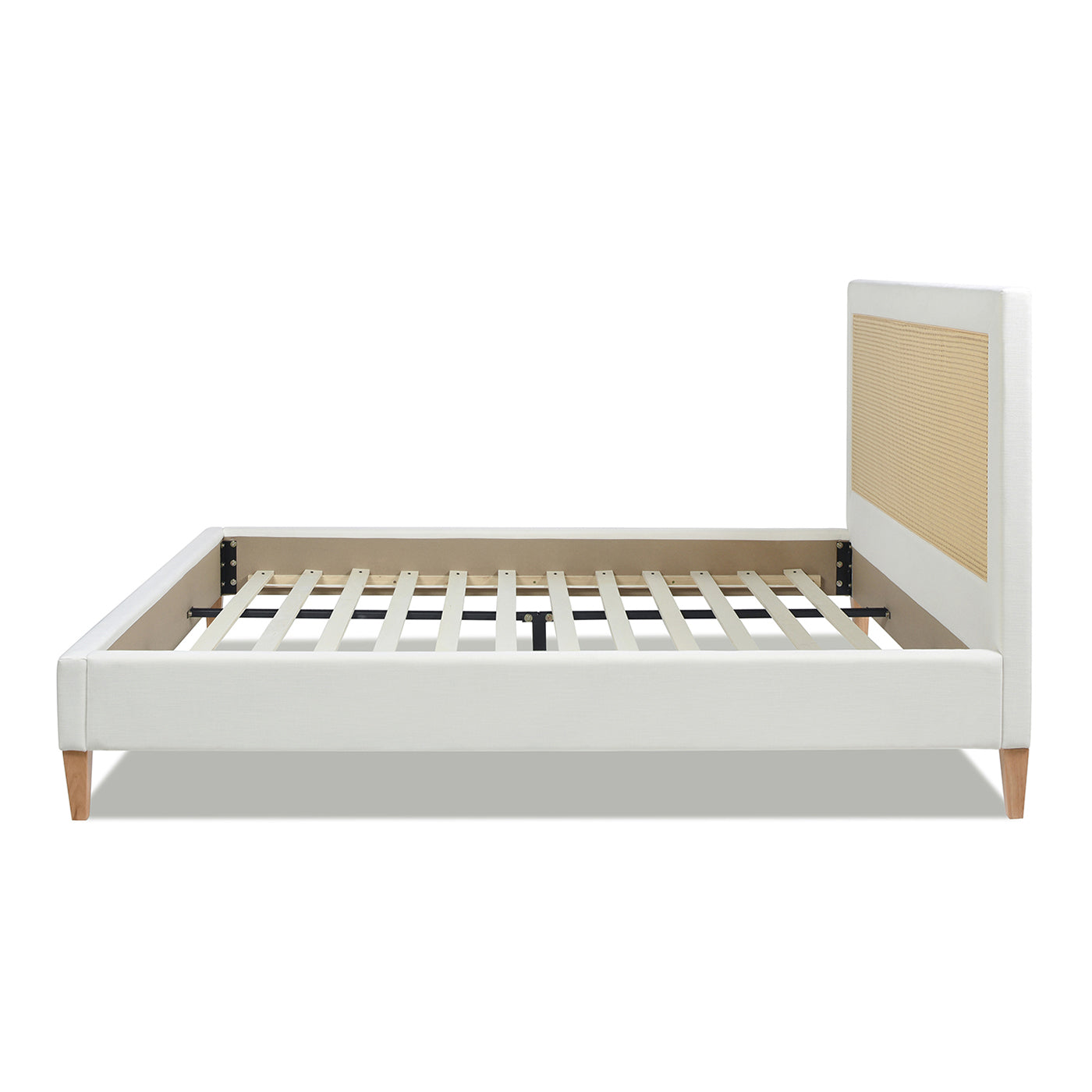 Haley Upholstered Cane-Back Platform Bed, Queen, Antique White Polyester