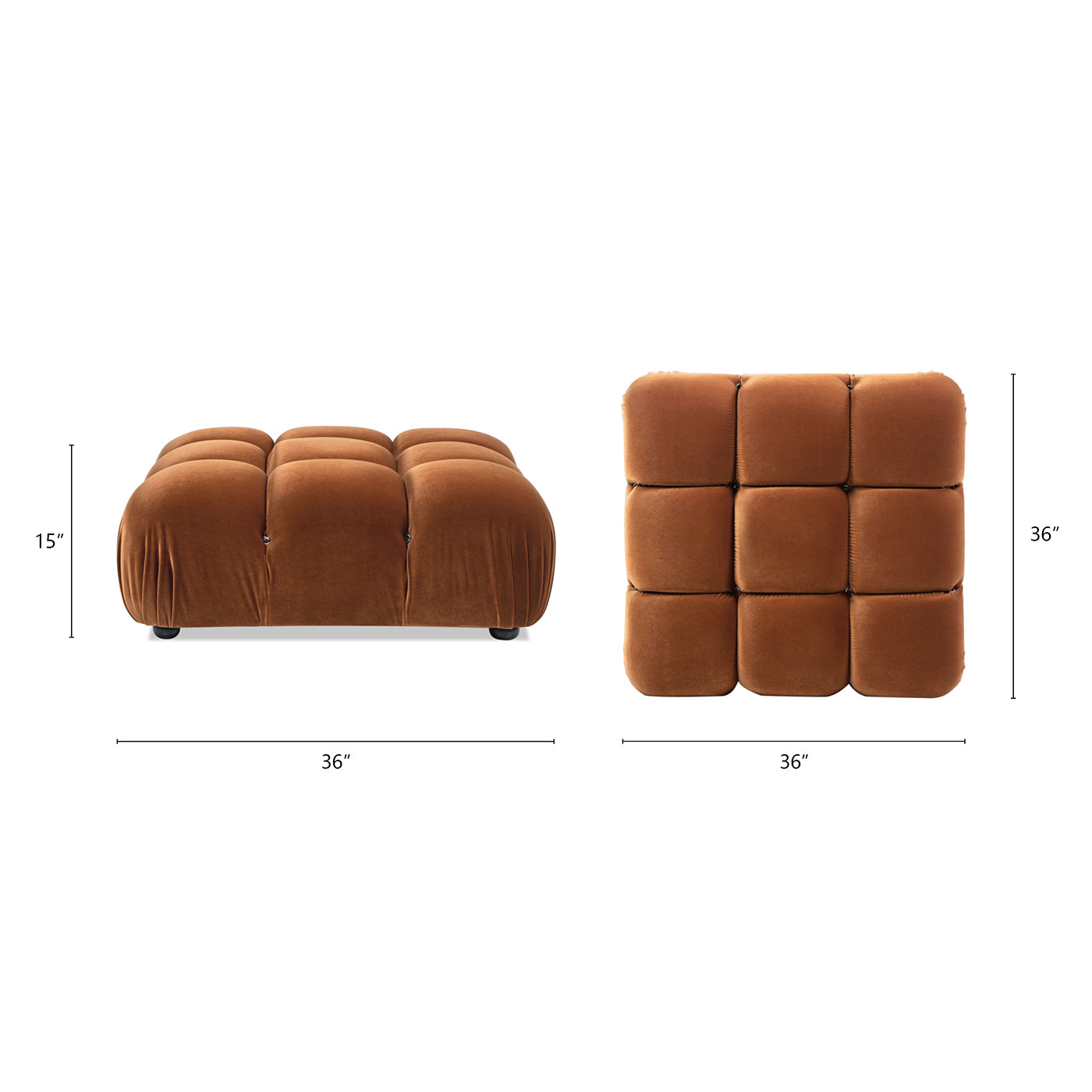 Marcel 36" Bubble Modular Modern Cocktail Ottoman, Olive Green Performance Velvet