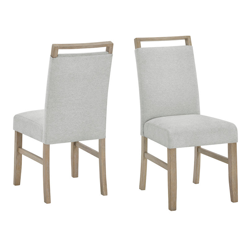 Louisa Set of 2 Light Oak Finish Dining Side Chairs with Light Gray Fabric
