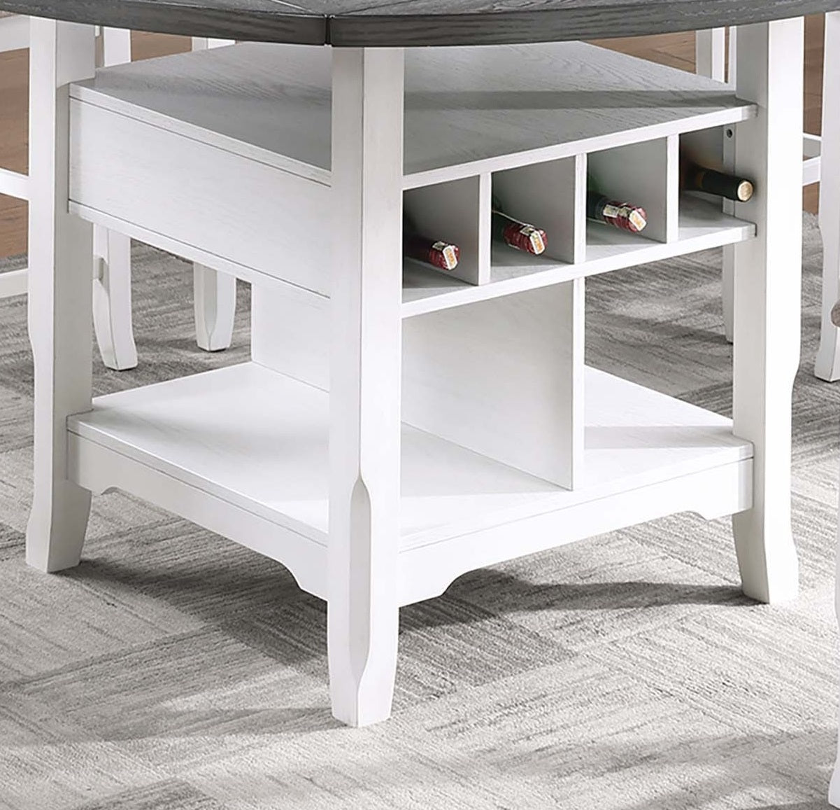 Dining Room Antique White / Gray 1pc Counter Height Table w Built in Lazy Suzan Storage Shelf Dining Table Bottom Functional Kitchen Table