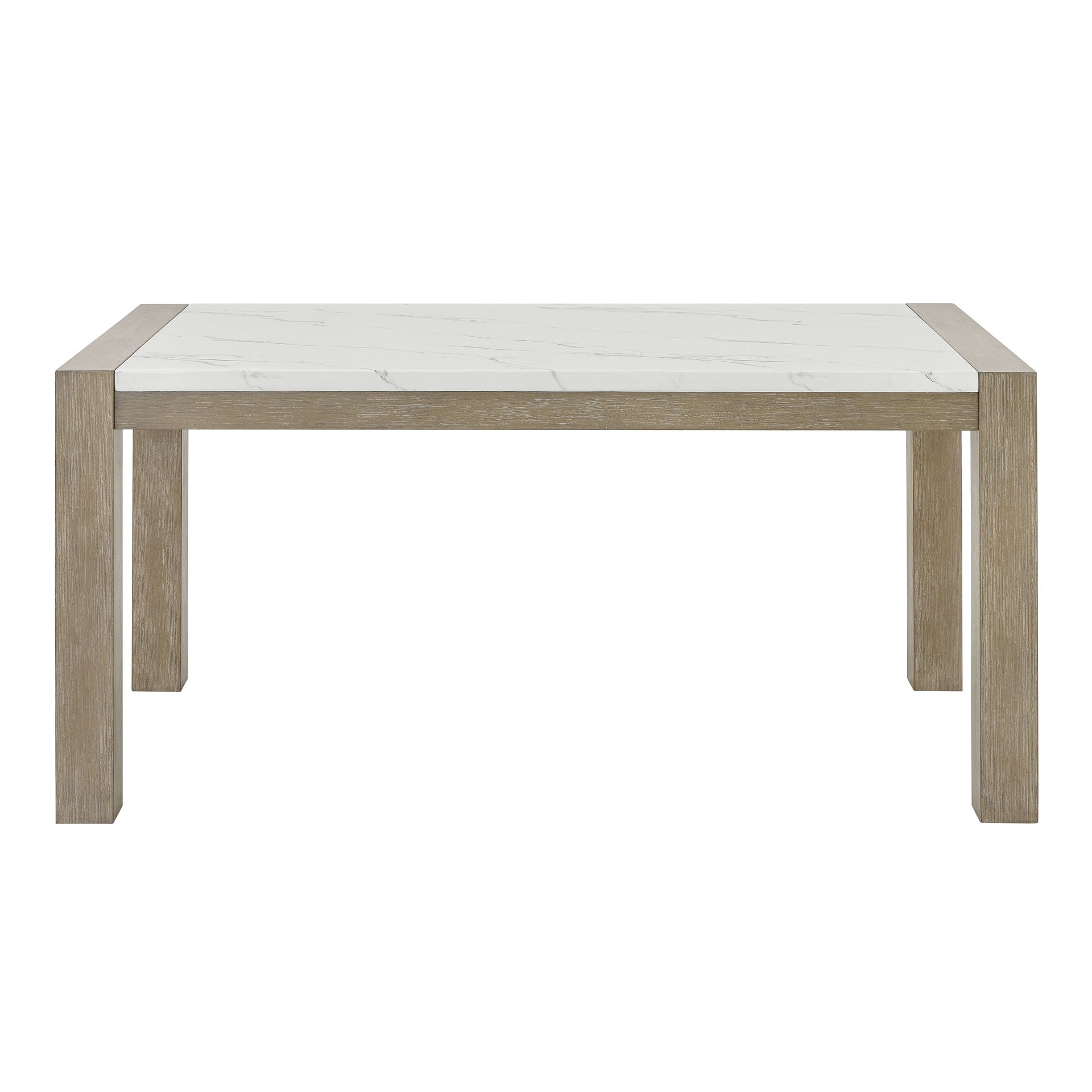 Tabitha 5Pc 66"W Rectangular White Faux Marble Top Dining Set in Light Oak Finish