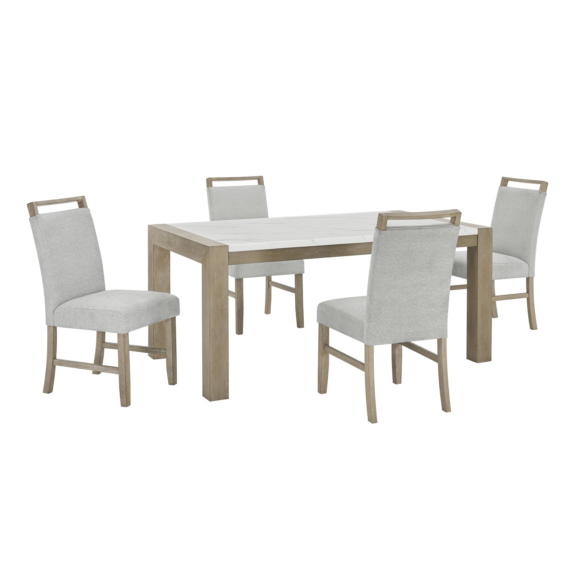 Tabitha 5Pc 66"W Rectangular White Faux Marble Top Dining Set in Light Oak Finish