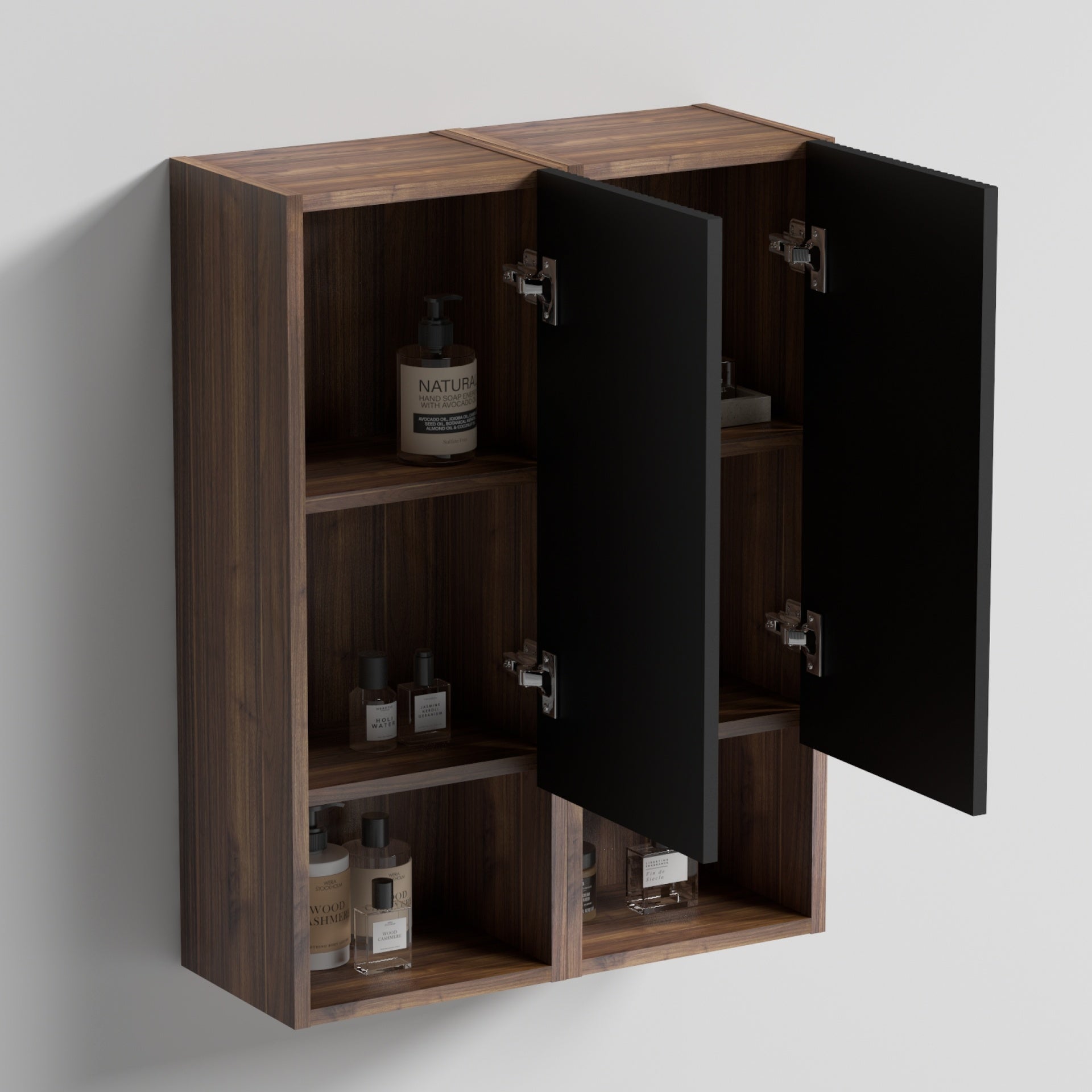 CC1014S110.309  Black & Walnut Bathroom Floating Side Cabinet, Wall-mounted Storage Cabinet for Small Space, KD