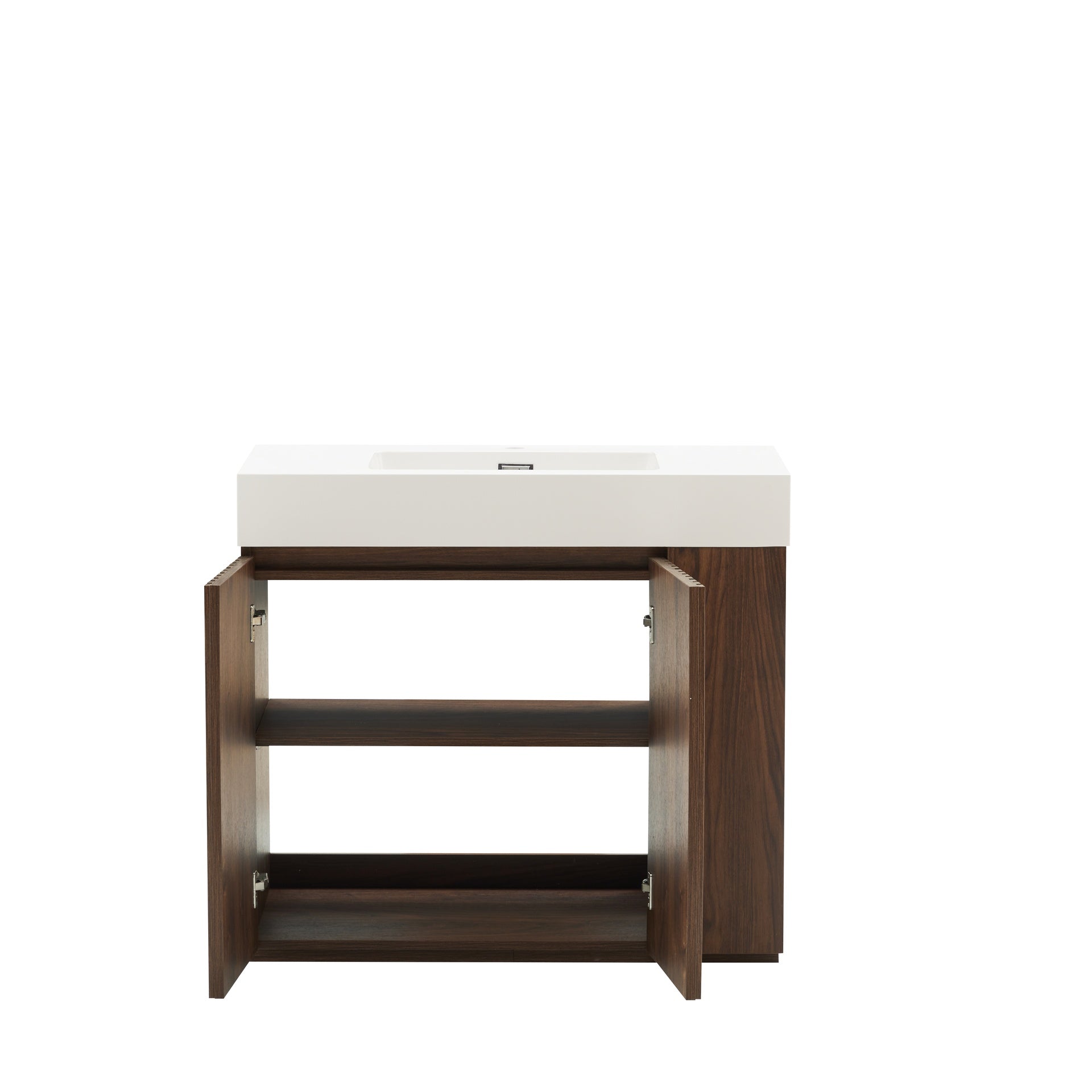 GALAN 36F" Winston Walnut Bathroom Vanity with Sink, Large Storage Freestanding Bathroom Vanity for Modern Bathroom, One-Piece White Quartz Sink Basin without Drain and Faucet, KD