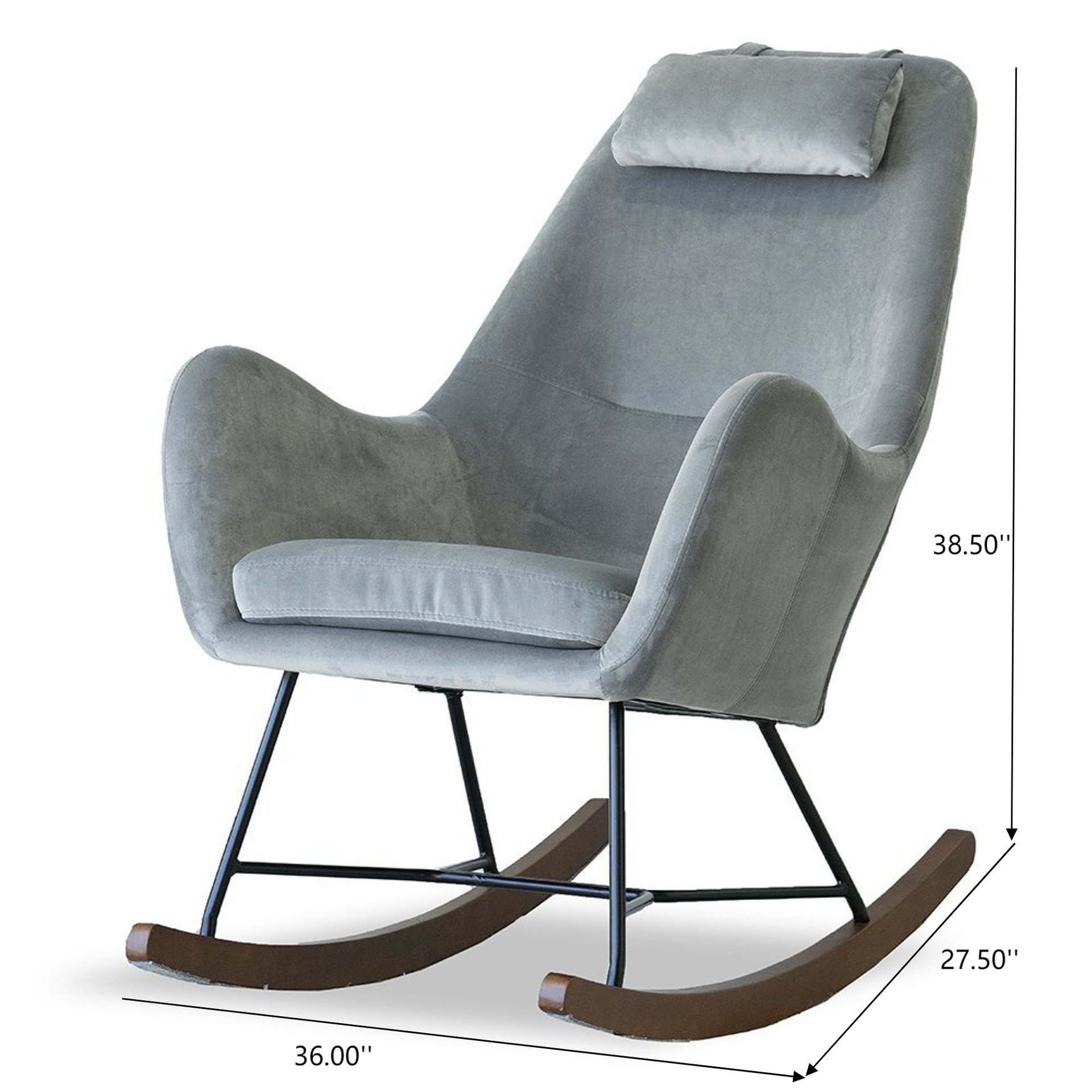 Chelsea Grey Velvet Rocking Chair, Comfort and Style for Home, Light Gray, Velvet, 38.5"H x 27.5"W x 36"D for Living Room Bedroom Waiting Room