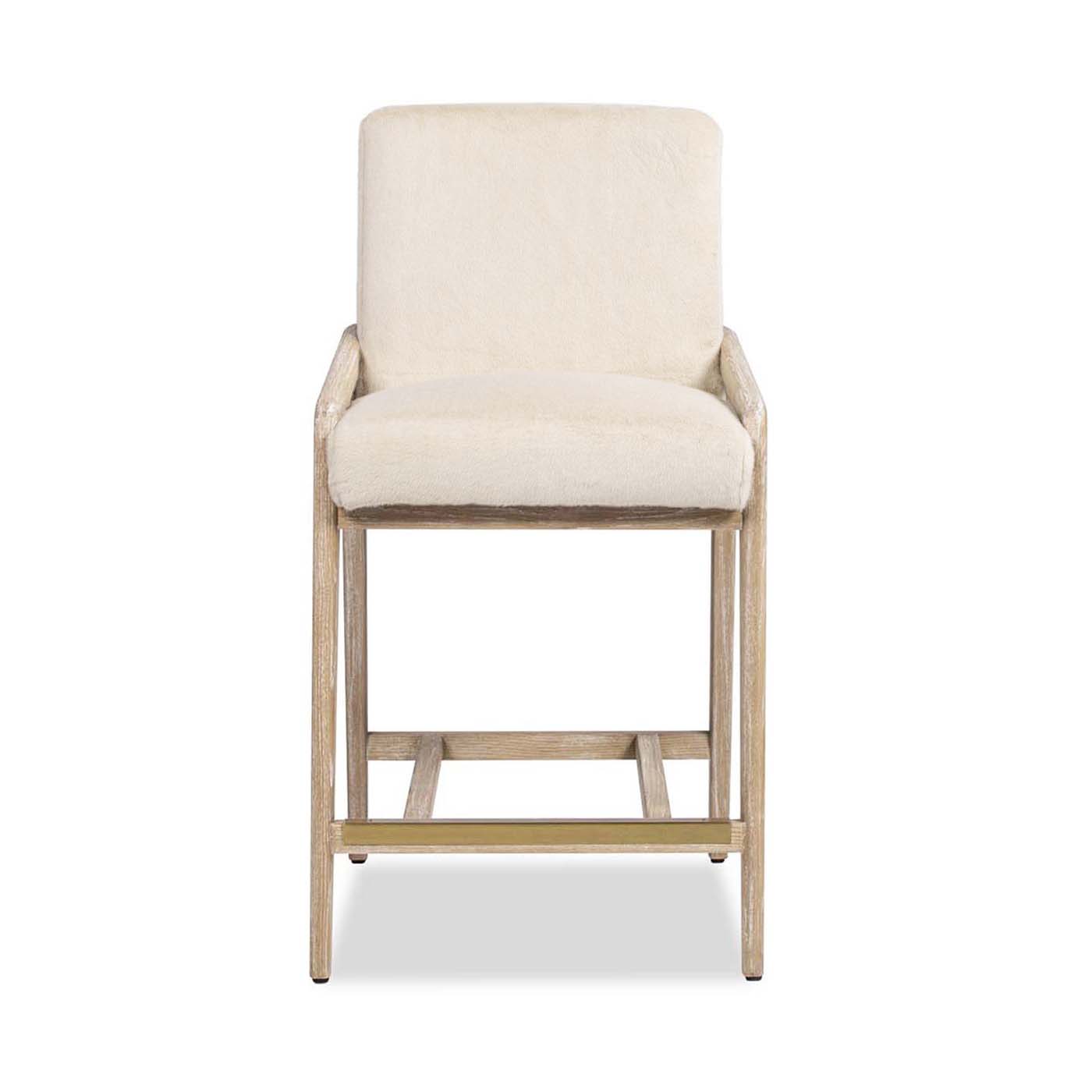 Arizona 25.5" Solid Ash Wood Upholstered Counter Stool with Rope Detail, Crème de la Crème White Faux Fur