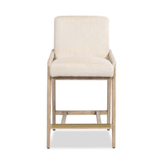 Arizona 25.5" Solid Ash Wood Upholstered Counter Stool with Rope Detail, Crème de la Crème White Faux Fur