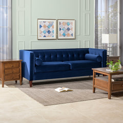 Jack 84" Modern Tuxedo Tufted Sofa, Navy Blue Velvet