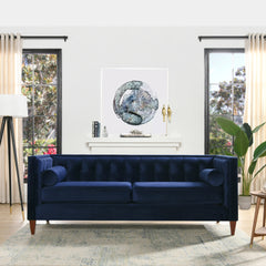 Jack 84" Modern Tuxedo Tufted Sofa, Navy Blue Velvet