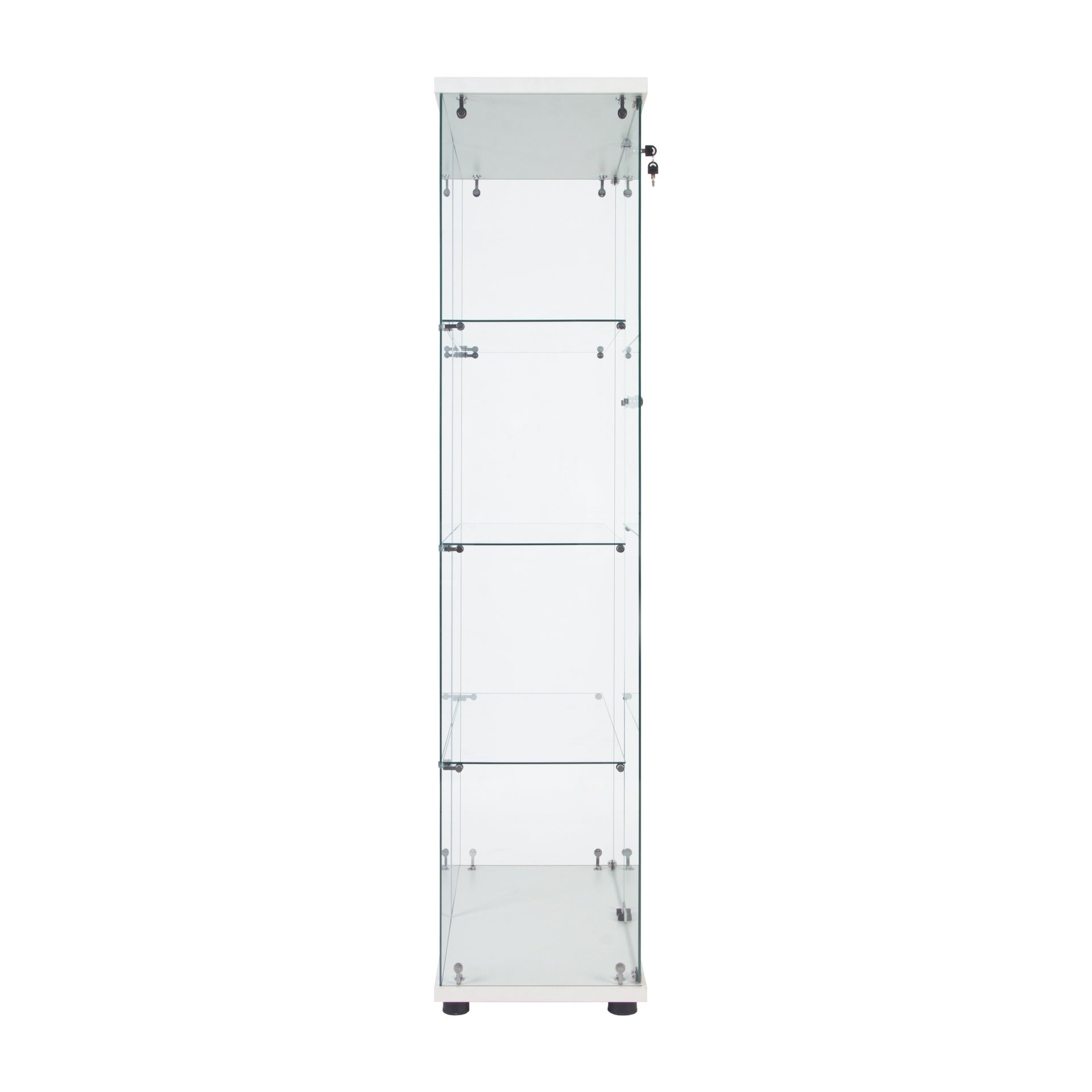 LED Strip Light Two Door Glass Cabinet Glass Display Cabinet with 4 Shelves, White