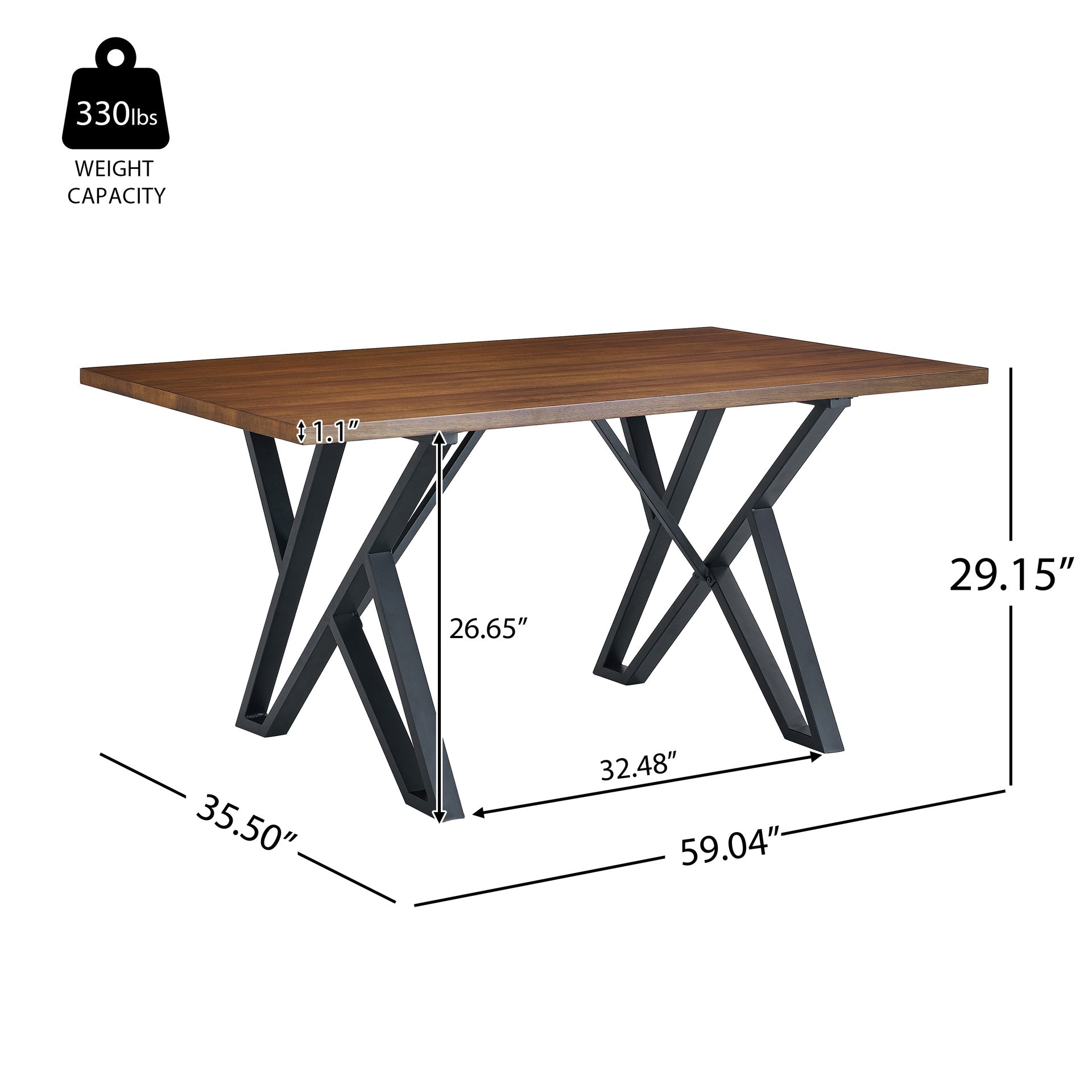 Indoor Dining Table With Metal Legs,Walnut