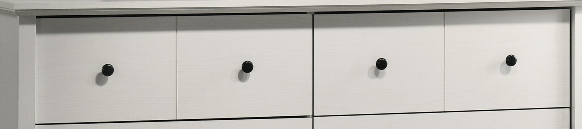 Elara 57"W White 6-Drawer Dresser with Black Handles