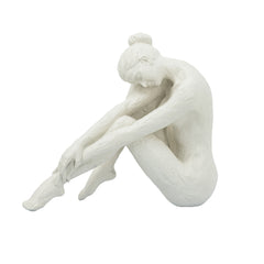 10.5x4.5x9" Seated Stone and Resin Woman Figurine with Smooth White Finish