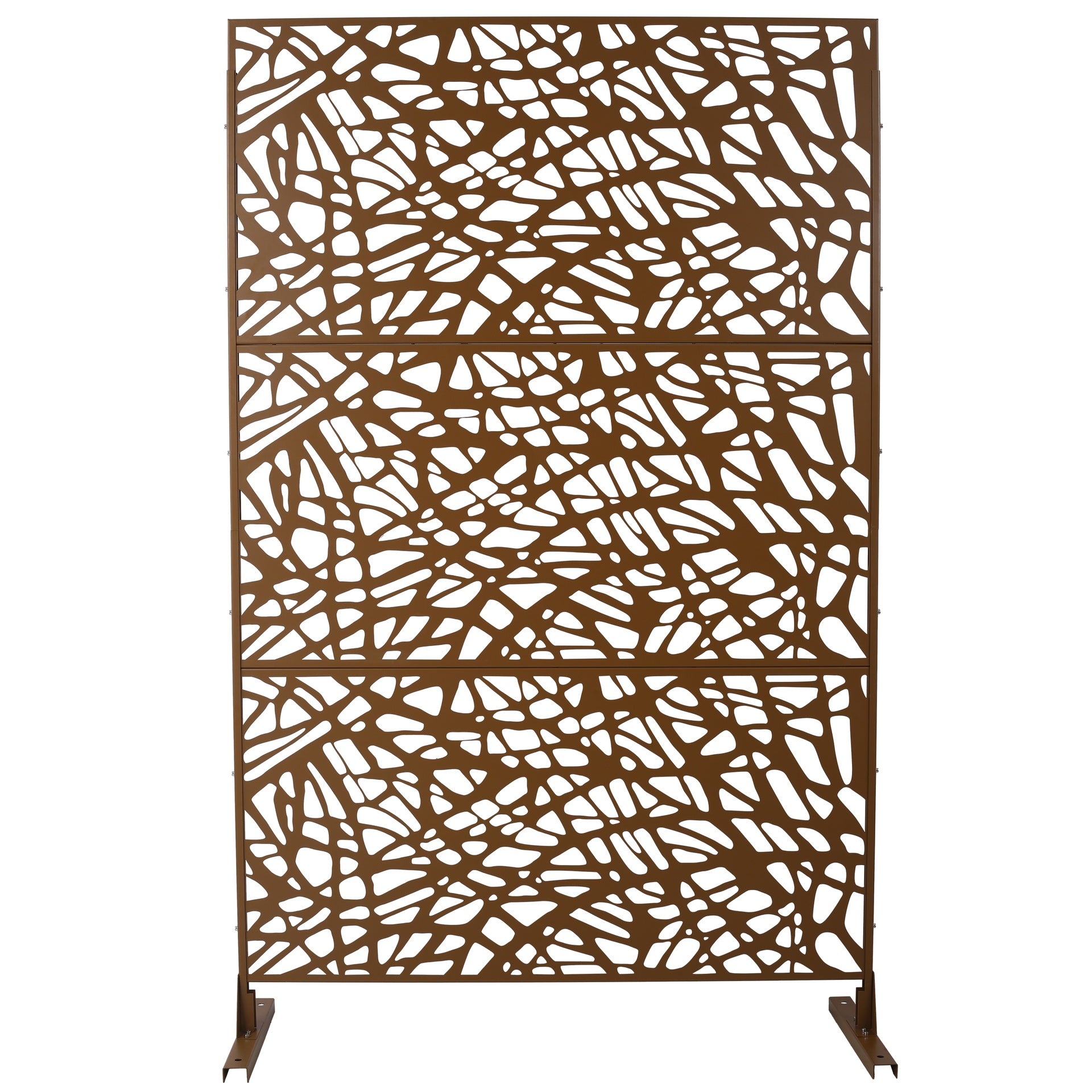 Outdoor & Indoor Privacy Screen Metal Privacy Screen 76" H×48" W, Freestanding Decorative Privacy Screen for Deck Balcony Patio, Privacy Fence Panels for Outside Lawn Garden PS102 BROWN