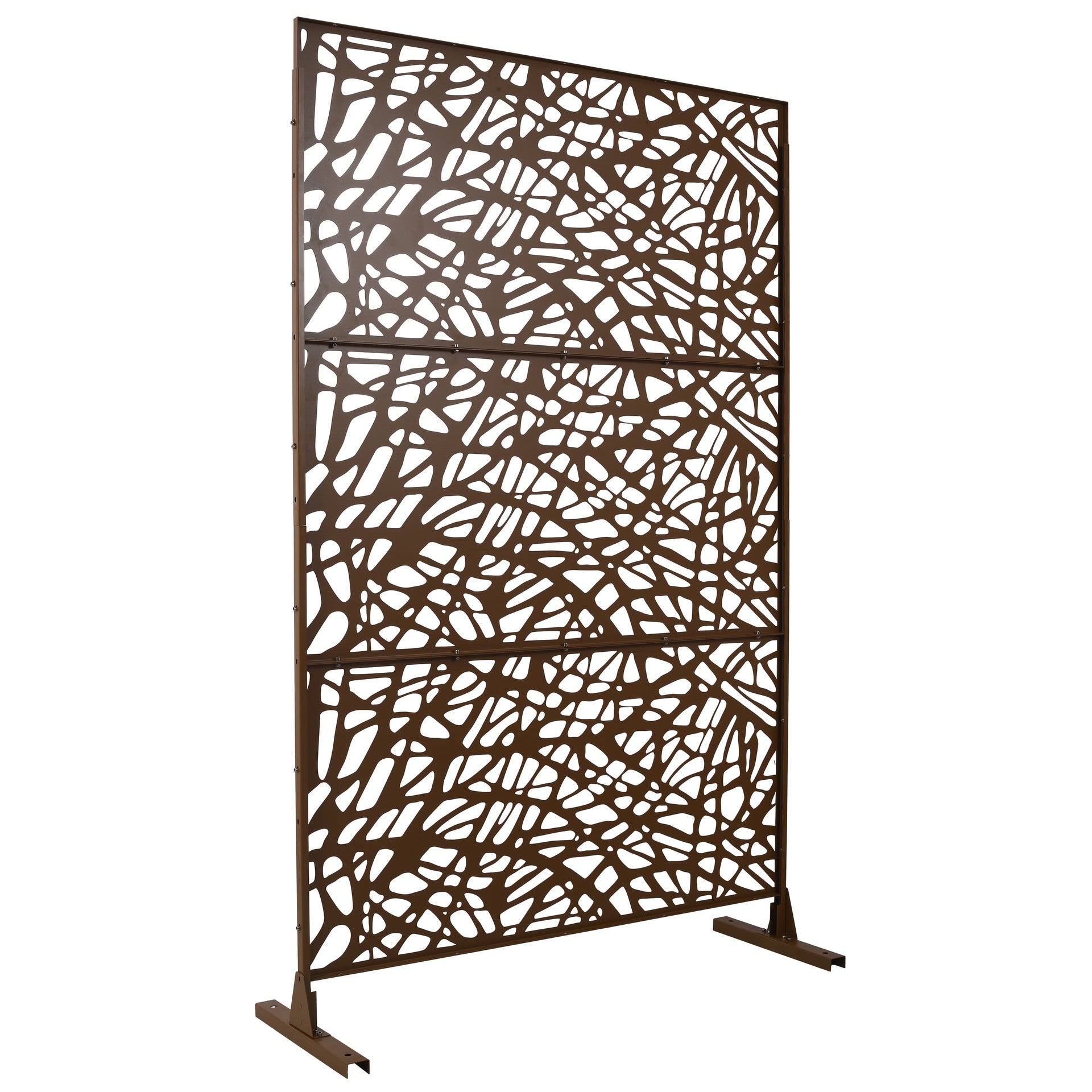 Outdoor & Indoor Privacy Screen Metal Privacy Screen 76" H×48" W, Freestanding Decorative Privacy Screen for Deck Balcony Patio, Privacy Fence Panels for Outside Lawn Garden PS102 BROWN