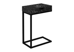 Accent Table, C-shaped, End, Side, Snack, Storage Drawer, Living Room, Bedroom, Black Marble Look Laminate, Black Metal, Contemporary, Modern