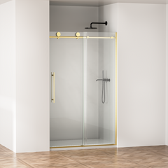 Frameless Shower Door, 44-48 in W x 75 in H,Sliding Shower Door with 5/16"(8mm) Clear Tempered Glass Shower Door,Explosion-Proof Film Nano Coating,Easy to Clean,Brushed Gold