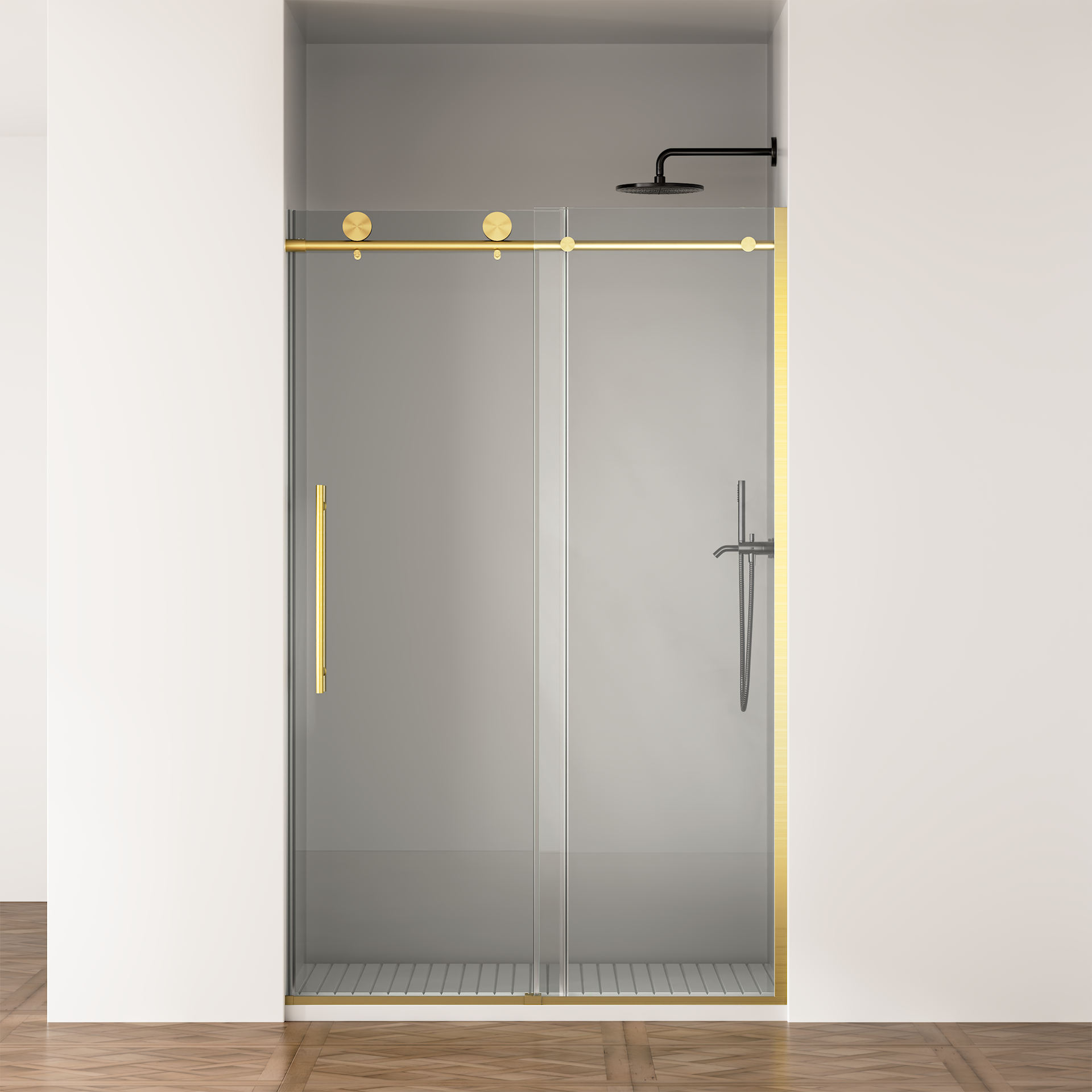 Frameless Shower Door, 44-48 in W x 75 in H,Sliding Shower Door with 5/16"(8mm) Clear Tempered Glass Shower Door,Explosion-Proof Film Nano Coating,Easy to Clean,Brushed Gold