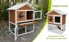 Rabbit Hutch Outdoor, Bunny Cage with Waterproof Roof, Removable Pull Out Tray,  2-tier Wooden Rabbit House for Small Animals, Rabbit Enclosure Suits for Guinea Pigs, Hamster,.Viewing Window Design