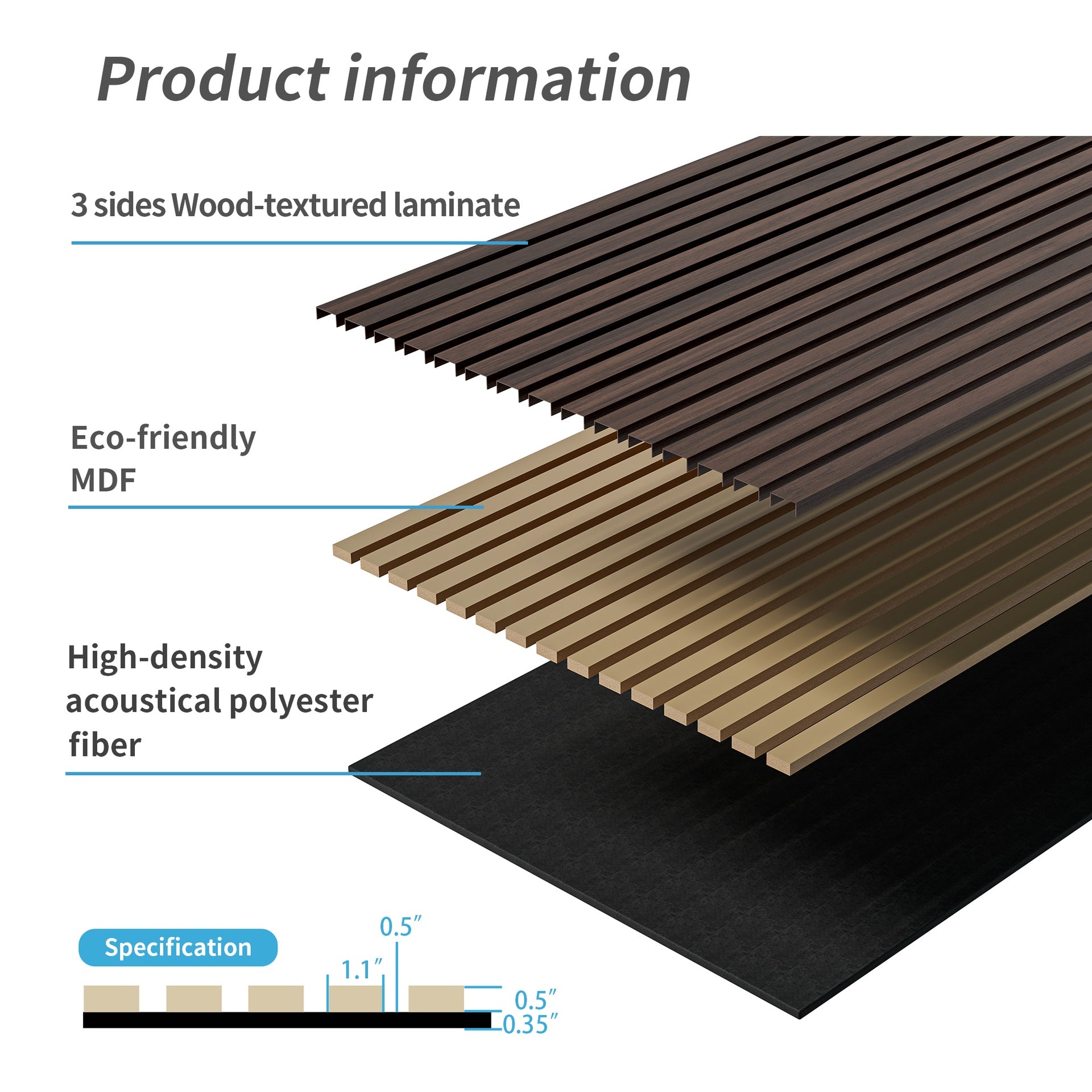 Wood Panels for Wall Slat Wall Panels, 4PC Wood Slat Acoustic Panels for Wall and Ceiling - 3D Fluted Sound Absorbing Panel with Three Sides Fully Wrapped on  Wood Finish -45.27''X23.62''(Dark walnut)