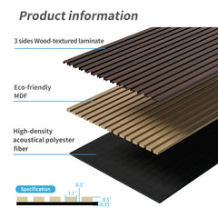 Wood Panels for Wall Slat Wall Panels, 4PC Wood Slat Acoustic Panels for Wall and Ceiling - 3D Fluted Sound Absorbing Panel with Three Sides Fully Wrapped on  Wood Finish -45.27''X23.62''(Dark walnut)