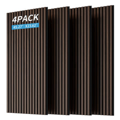 Wood Panels for Wall Slat Wall Panels, 4PC Wood Slat Acoustic Panels for Wall and Ceiling - 3D Fluted Sound Absorbing Panel with Three Sides Fully Wrapped on  Wood Finish -45.27''X23.62''(Dark walnut)
