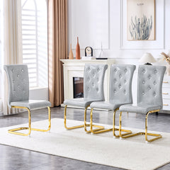 Set of 4,Retro alligator skin Upholstered dining chairs,with Crystal buckle design and Faux Leather design,a touch of elegance and mystery to the dining area,Golden plated metal bent legs