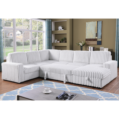 122 Inch Pull Out Couch, Rabbit plush Fabric Sofa Bed Ports & Comfy Upholstered, Oversized U Shape Sectional Sleeper Sofa Bed with Storage Chaise,GRAYISH WHITE