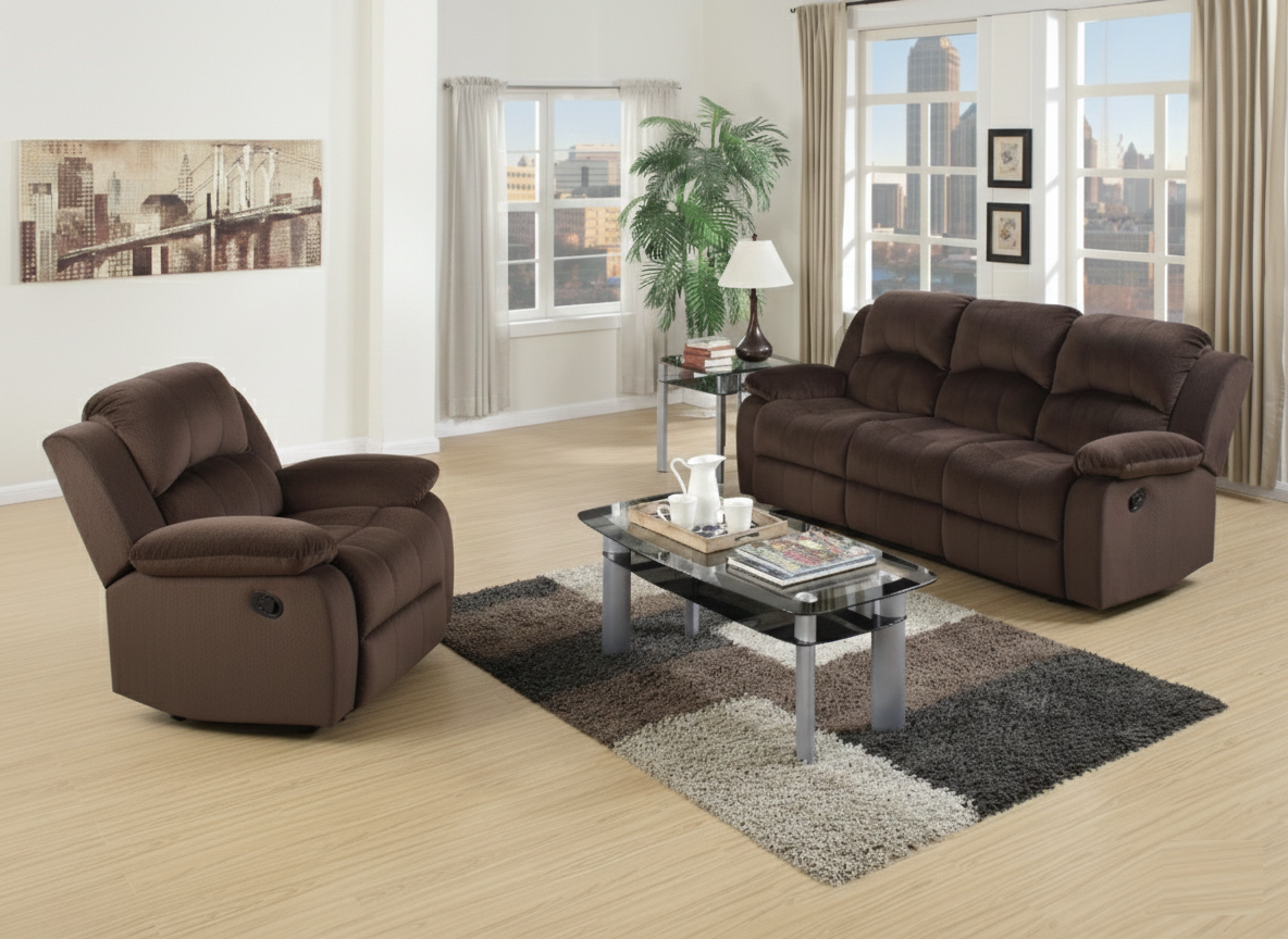 Modern Style 2pc Living Room Set Horizontal And Vertical Tufting  Cushion Back Pillow Arms Suede Padded Chocolate Finish Primary Living Room Furniture