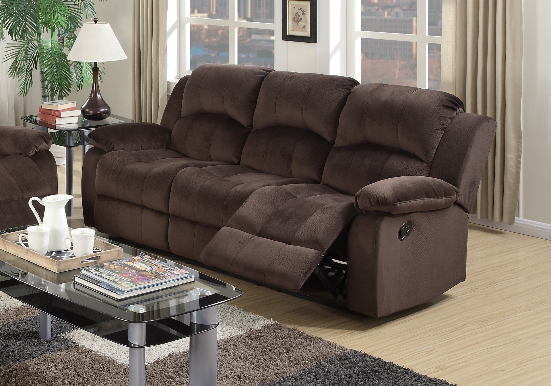 Modern Style 2pc Living Room Set Horizontal And Vertical Tufting  Cushion Back Pillow Arms Suede Padded Chocolate Finish Primary Living Room Furniture