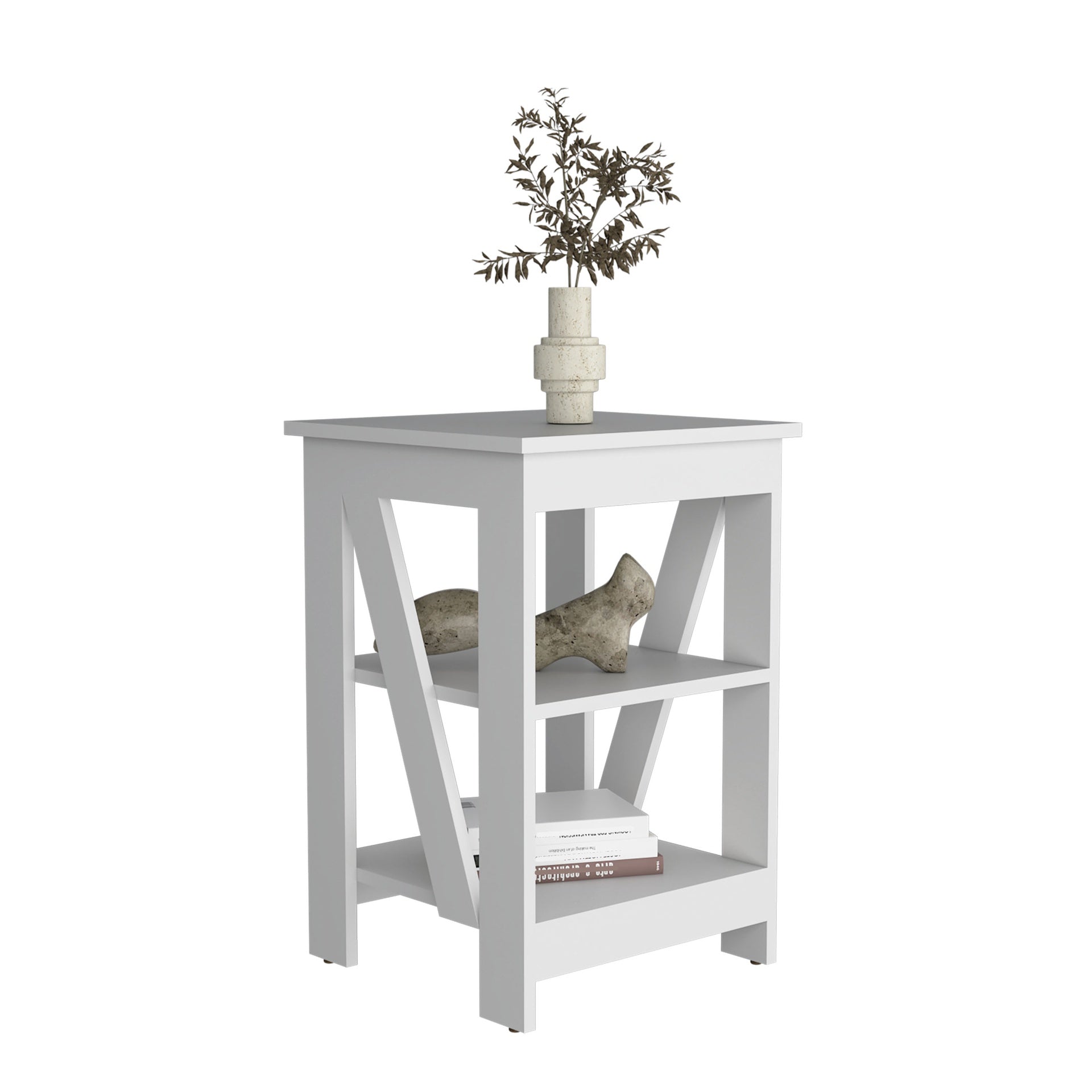 3-Tier End Table/Nightstand, Side Table for Small Space, White
