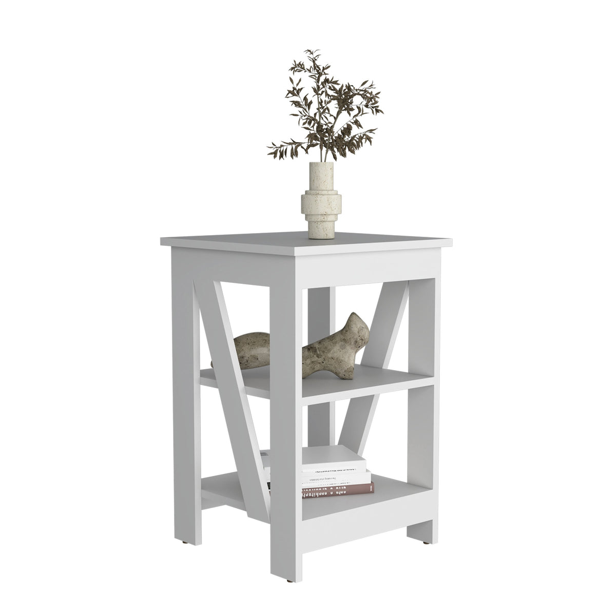 3-Tier End Table/Nightstand, Side Table for Small Space, White
