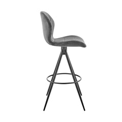 Hestrel 30" Swivel Bar Height Bar Stool in Charcoal Fabric and Black Finish