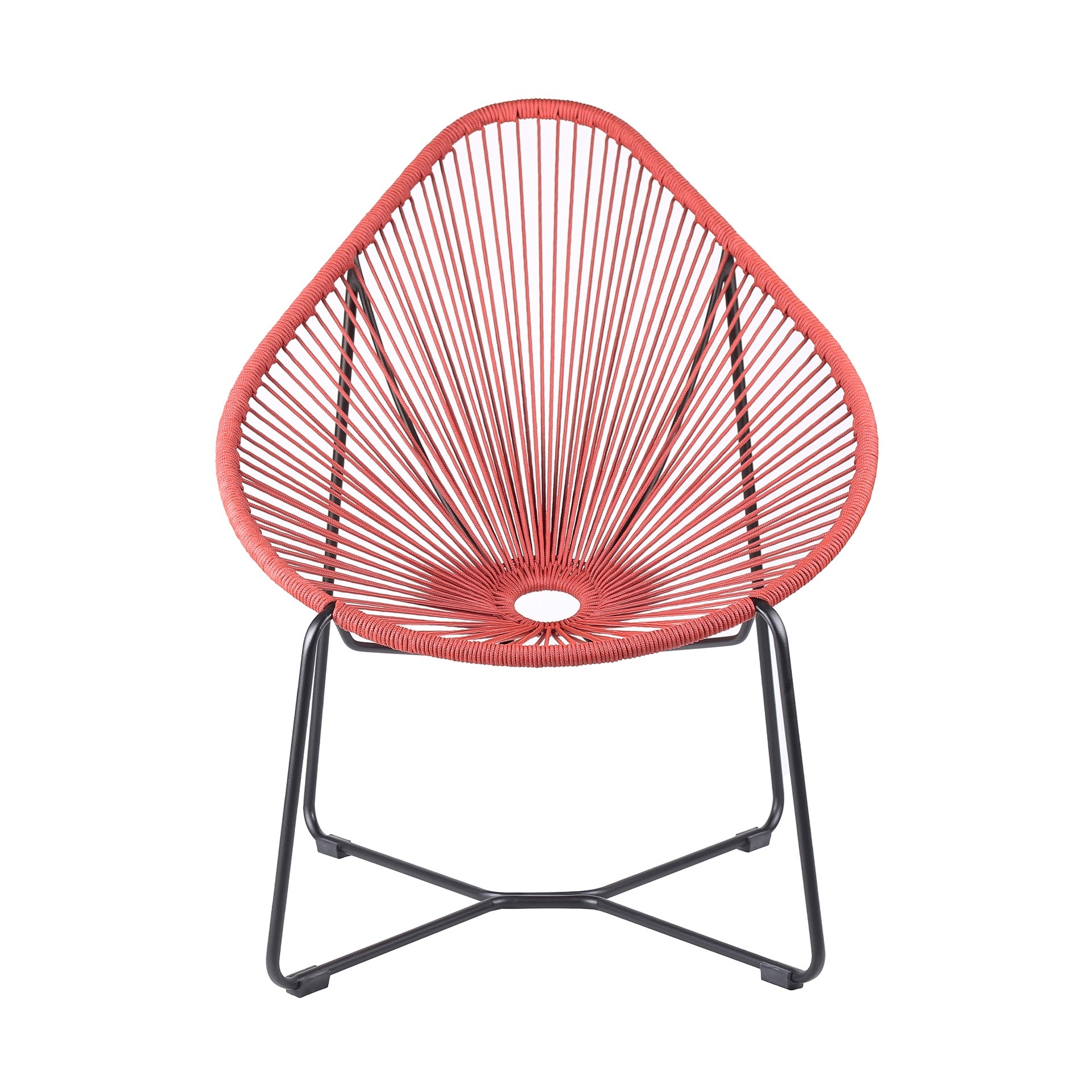 Lirren Indoor Outdoor Steel Papasan Lounge Chair with Brick Red Rope