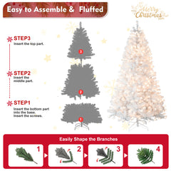 9FT Pre-Lit White Christmas Tree with Memory Wire – 650 Warm Incandescent Lights, 1930 Tips, Automatic Unfolding Design, Stable Metal Stand, PVC Artificial Holiday Tree