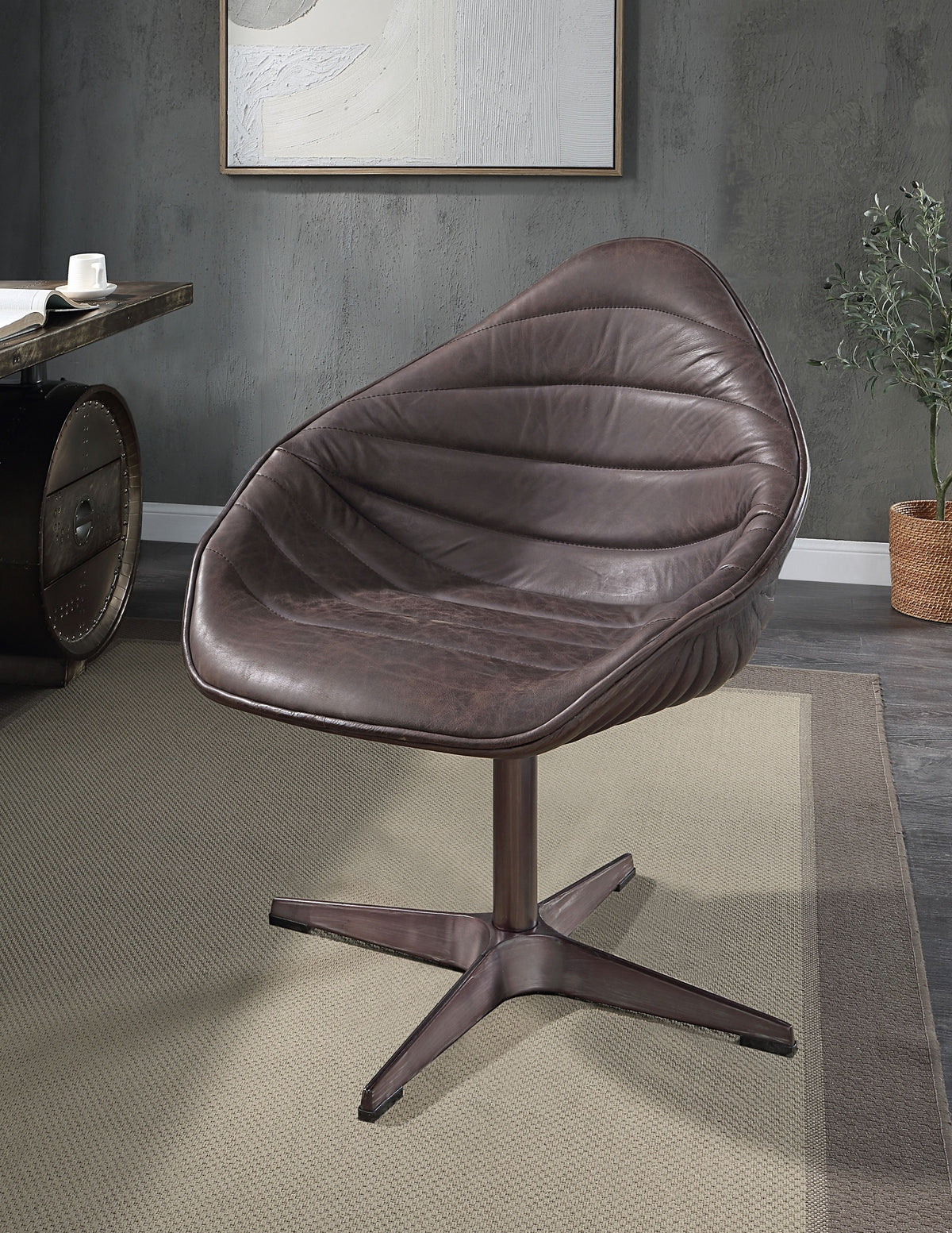 Pipino Antique Ebony Top Grain Leather Accent Chair with Swivel