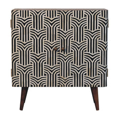 Solid Wood Honey Caramel Edessa Bone Inlay Cabinet, Shelves, Nordic Legs, Black and White