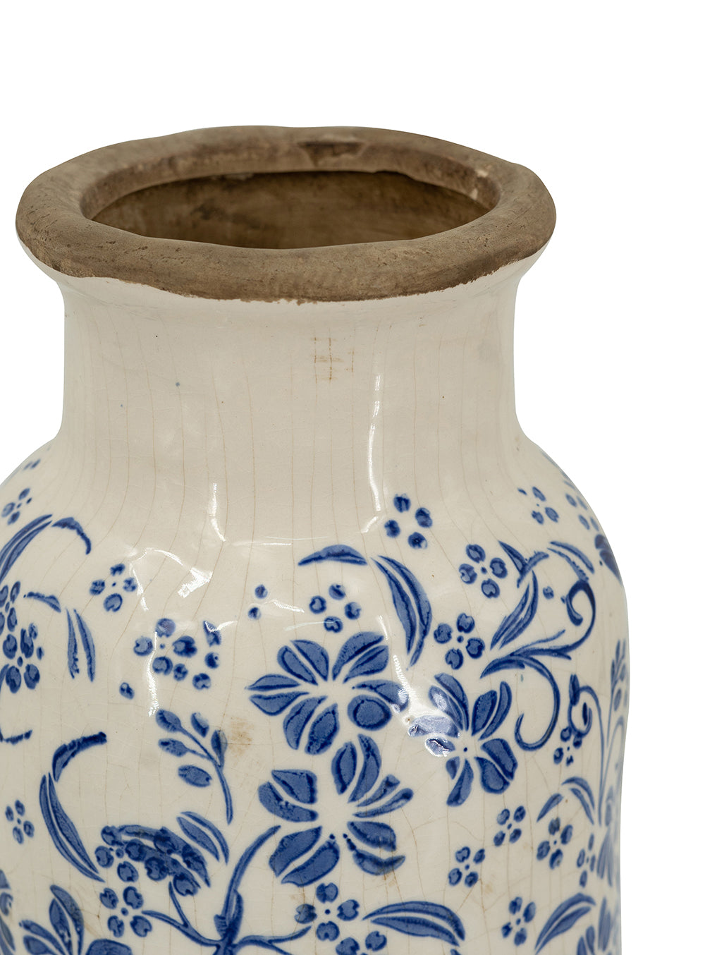 D5.7x12.5" Blue and White Ceramic Accent Vase with Traditional Floral Motifs