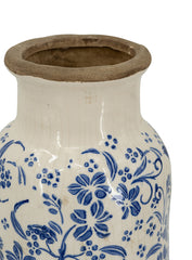 D5.7x12.5" Blue and White Ceramic Accent Vase with Traditional Floral Motifs