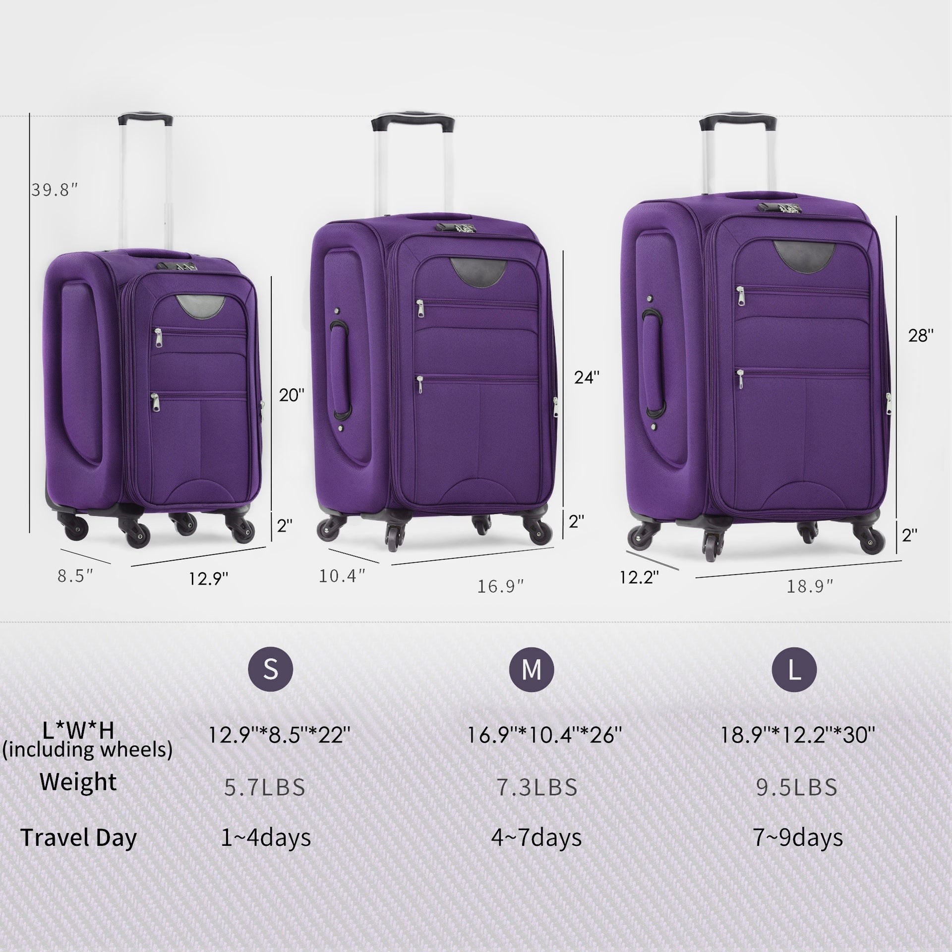 Softside Luggage Expandable 3 Piece Set Suitcase Upright Spinner Softshell Lightweight Luggage Travel Set-22/26/30 inches