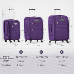 Softside Luggage Expandable 3 Piece Set Suitcase Upright Spinner Softshell Lightweight Luggage Travel Set-22/26/30 inches
